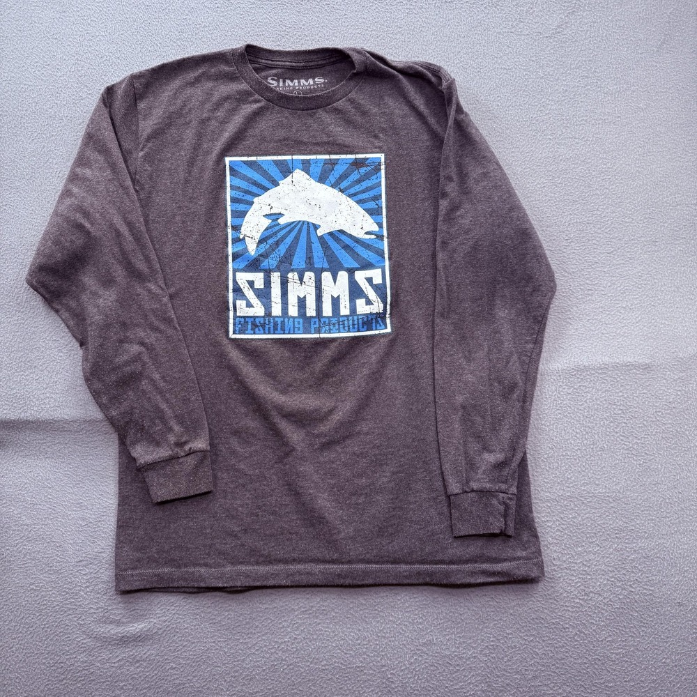 Simms Shirt Mens Large Gray Long Sleeve Fishing Logo Graphic Tee Tagless